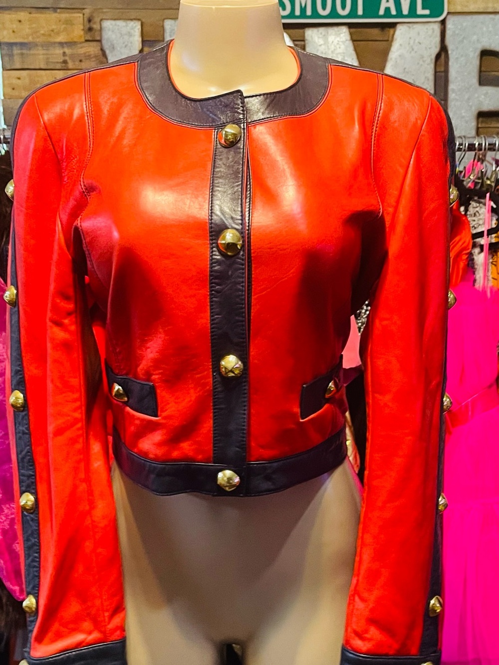 Escada Women’s Red Leather Military-Style Jacket